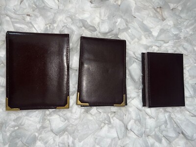 Vintage Pierre Cardin NY Paris Brown Lyon Cowhide Leather 3pc Wallet