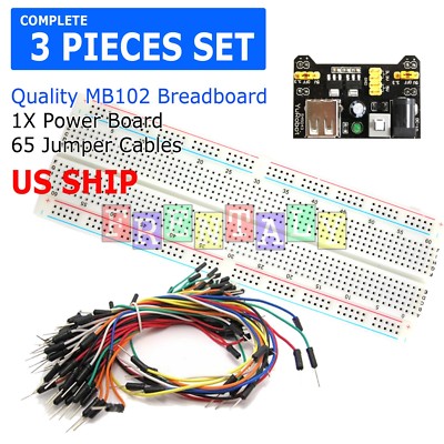 MB-102 830 Point Prototype PCB Breadboard+65pcs Jump Cable Wires+Power Supply
