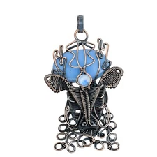 Natural Angelite Rainbow Moonstone Copper Deer Face Anniversary Pendant Jewelry