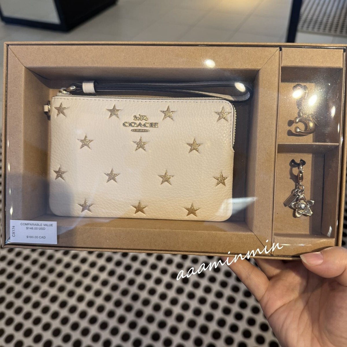 COACH Boxed Corner Zip Wristlet W/Star Print & Charms CX174 RETAIL