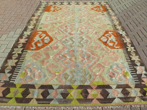 Vintage Turkish Kilim, Handmade Rug, Wool Kelim, Area Rug Teppich 77"X118 Carpet