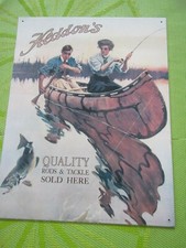 Vintage Advertising Heddon's Tin Sign QUALITY RODS&TACKLE SOLD HERE MADE in USA