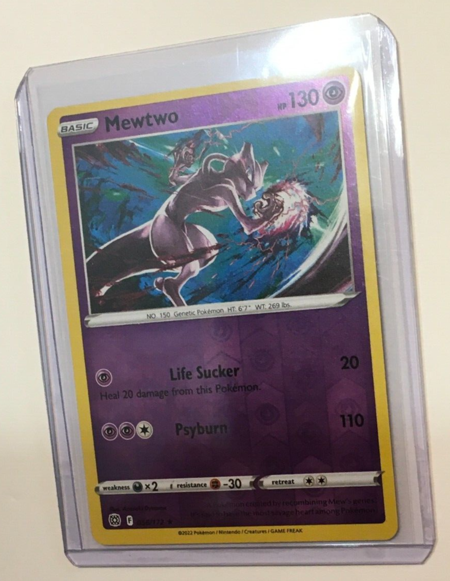 Mewtwo Brilliant Stars #056/172 Rare Reverse Holo 2022 Pokémon Trading Card. 