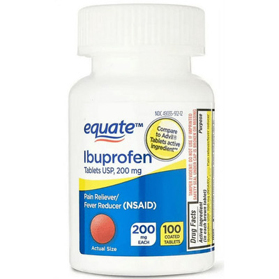 Equate Ibuprofen Tablets USP,  Pain Reliever 200mg 100 Coated Tablets