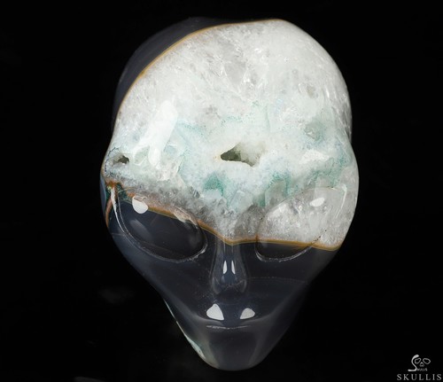 3.5" Agate Star Being Female Alien Crystal Skull with Labradorite Eyes - Picture 2 of 7