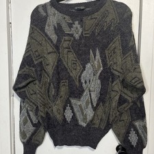 Vintage Generra Collection Sweater Mens Small Geometric Black Gray GreenAbstract