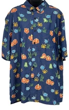 Kahala Mens Pokai Bay Shirt Floral Fish Navy Large Hawaiian Aloha NWT New