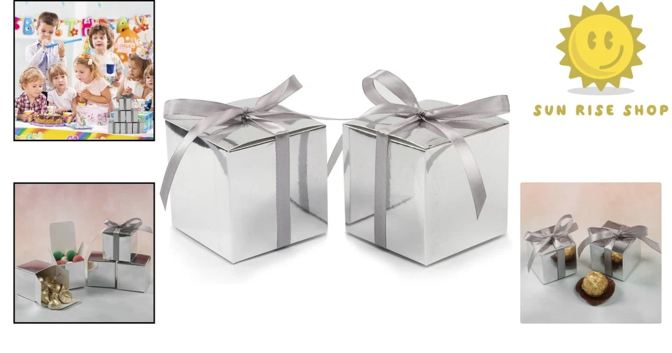 Cajas de regalo plateadas metálicas de alta calidad 100 un. - Elegante diseño de 3x3x3 pulgadas Foto 2 de 4