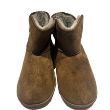 Skechers Slipper Ankle Boots Womens 8 Chestnut Brown Faux Suede Fur Lined Shoes