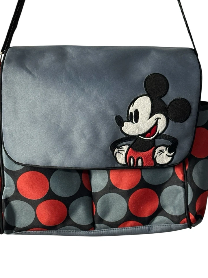 Disney Mickey Mouse Messenger Baby Diaper Bag Girls Boys 16x12 Dots Tote Neutral - Image 3 of 4