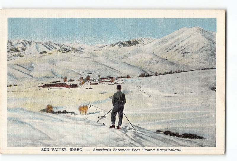 Sun Valley Idaho ID Postcard 1941 Sun Valley Skiing Scene / Sun Valley Resort