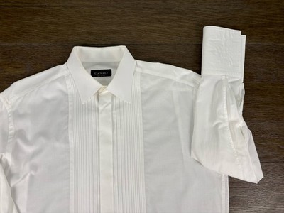 Canali Tuxedo Shirt Mens 41-16 White Bib Pleated Button Up Made In Italy Cotton