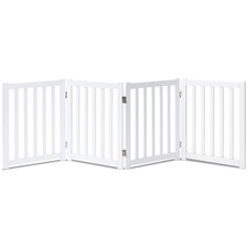LZRS Wooden Free Standing Dog Gate 80" W x 24" H, Foldable Solid Hardwood Pet...
