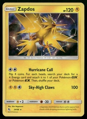Zapdos 24/68 Holo Rare Hidden Fates Pokemon Holo Near Mint