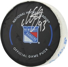 Mika Zibanejad New York Rangers Signed GU Goal Puck from 4/7/2025 vs. Lightning
