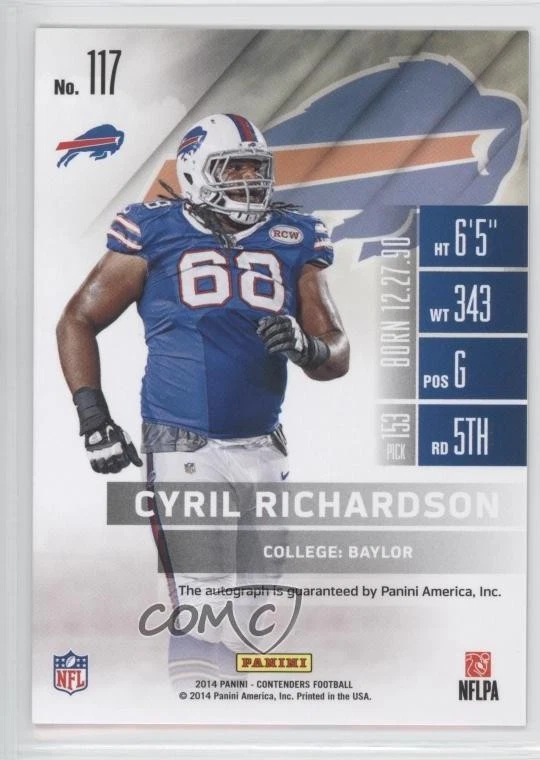 2014 Panini Contenders Cracked Ice Ticket /22 Cyril Richardson Rookie Auto RC - Image 2 of 2