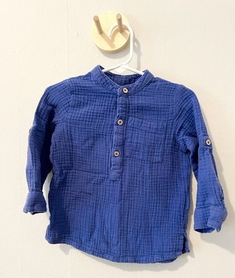 Boys Vertbaudet Blue Cotton Gauze Button Up Shirt, 3T