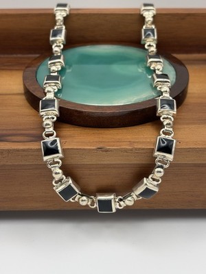 18 ZOLL 7 MM STERLINGSILBER VINTAGE BOX/STAB GLIEDERKETTE ONYX 58 G MEXIKO 925