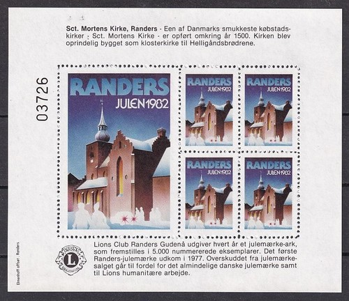 u2814/ Denmark Randers Local Christmas Label Seal Sheet 1982 # Church