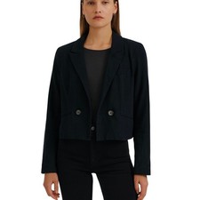 Jason Wu Linen Cropped Blazer in Black size Small