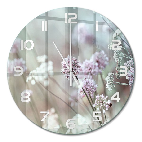 Runde Glasuhr Runde Glas-Wanduhr Aus Glas Wildblumen WeißE Zeiger Fi60 Cm-image