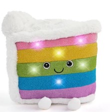 FAO Schwarz Glow Brights Rainbow Birthday Cake 11" Plush LED Light Sound Works