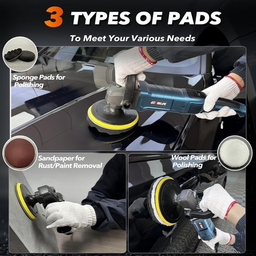 GEVEELIFE Lucidatrice Tampone, 6 Pollici/7 Pollici 1600W Rotante Auto Nero  - Foto 6 di 9