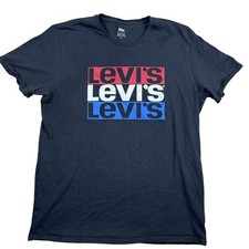 Levi's Men's L Black T-Shirt Triple Logo Red White Blue Graphic Tee 100 Cotton