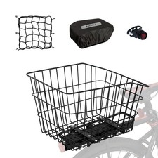 Rear Bike Basket with Waterproof Cover and Cargo Net,Bicycle Cargo Rack Stora...
