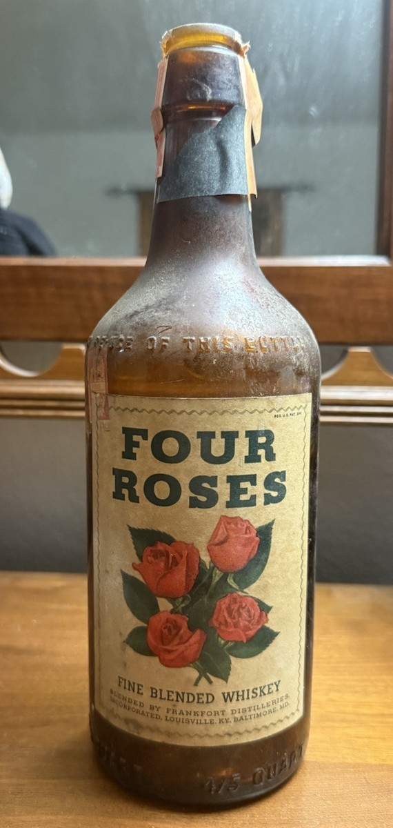 Vintage 1940's Four Roses Bourbon Whiskey Bottle 4/5th Quart | eBay