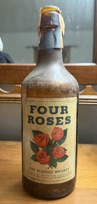Vintage 1940's Four Roses Bourbon Whiskey Bottle 4/5th Quart