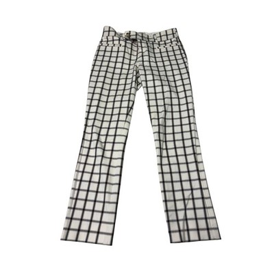 Anthropologie The Essential Slim Plaid Pants Cream Navy Tan Size 0 W28 L26 Slim