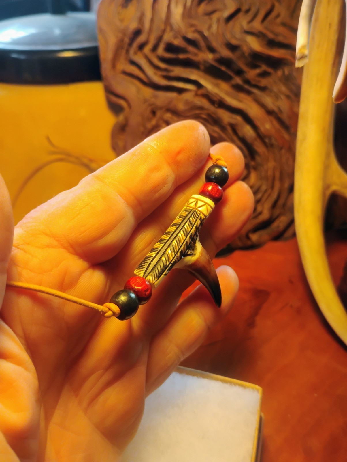 Trophy Carved Wild Turkey Spur Necklace NWTF Spurs Turkeys Plus Feather Pendant