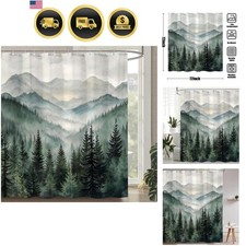Forest Mountain Shower Curtain Green Nature Woodland Bathroom Decor 72x72