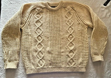 VTG Gaeltarra Cream Cable-Knit Pure Wool Pullover Sweater XL Made in Ireland