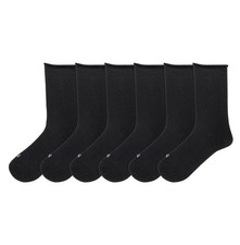 K BELL Women's Modal Roll Top Black Crew Socks, 5.5-10 Shoe Size, 6 Pairs