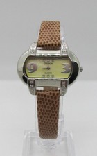 Croton Stainless Steel Diamond Brown Leather Band Ladies Wrist Watch