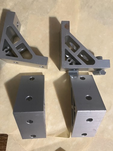 Lot of 4 80-20 Corner Gussets  40mm wide 4 Hole Aluminum