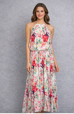 Kaleidoscope Floral Pleated Maxi Dress Sleeveless Size 46