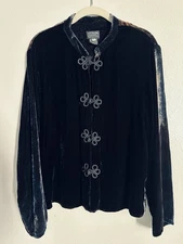 Citron Santa Monica Velvet Jacket Buddha Print Asian Inspired Black L Goth