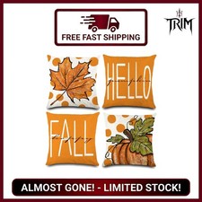Fall Pillow Covers 18x18 Inch Set of 4 Autumn Pumpkin Maple Leaves Thanksgivi...