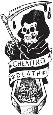 Aufkleber Todesbetrüger Sensenmann 9 x 4,5 cm Cheating Death Casket Reaper Stick