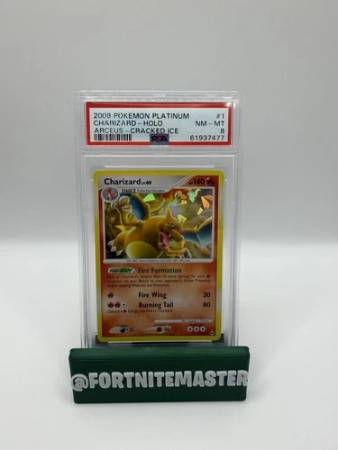 2009 POKEMON PLATINUM ARCEUS 1/99 CHARIZARD CRACKED ICE PSA 8 - RARE HOLO BLEED