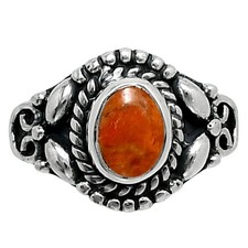 Natural Red Sponge Coral 925 Sterling Silver Ring s.6 Jewelry R-1286