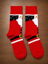 Christmas Santa Claus Novelty Crew Socks Adult One Size Red Holiday Unisex NEW