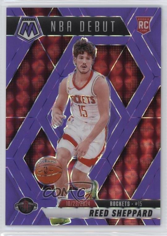 2024 Mosaic NBA Debut Fluorescent Purple Prizm /249 Reed Sheppard #252 Rookie RC