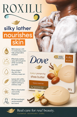 Dove Shea Butter & Vanilla Moisturizing Cream Beauty Soap   4 BARS (Total 15 oz)