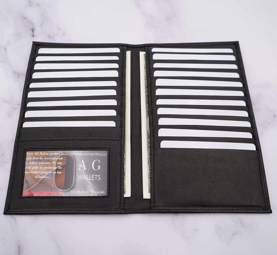 Genuine Leather Mens Long ID 19 Credit Card Security Wallet Black (RFID_Black) - Image 3 of 4