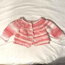 Vintage Handmade Pink Cardigan Sweater Shrug Crochet Hand Knit 24M Girl Baby
