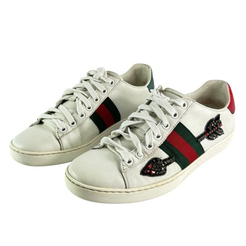 GUCCI 454551 Ace Arrow Sneakers Donna Bianco Pelle Web 36 - 6US Made in Italy - Foto 3 di 9